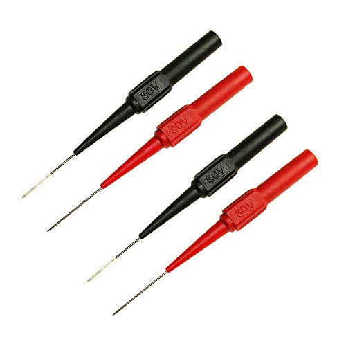 Lezed 4mm 2 Paar Testsonde, Abnehmbare Sonde, Multimeter Messleitung Sonde, Probe Test Pin, Isolationspiercing Nadel, Bananenstecker Kabel Sonde, für Digitale Multimeter Rot + Schwarz Farbe von LEZED