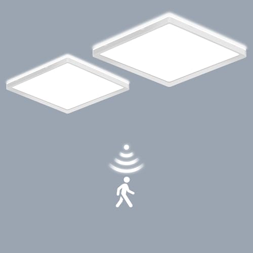LEZOE 2PCS LED Deckenleuchte Dimmbar mit Bewegungsmelder, 18W 2000LM Radar Deckenlampe 3000K/4000K/6500K Sensorlampe Für Badezimmer, Garage, Treppen, Keller, Flur, Balkon, Diele Ausgang 22x22x2.5cm von LEZOE
