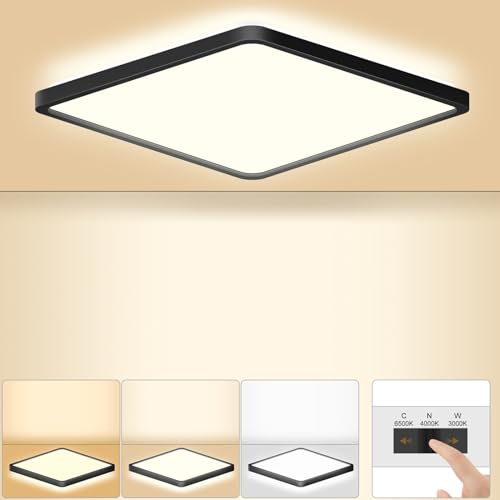 LEZOE LED Deckenleuchte 18W, 1800lm Deckenlampe 3000K/4000K/6500K, Warmweiß Neutralweiß Kaltweiß Flach Panel mit Hinterleuchtung für Wohnzimmer Schlafzimmer, Küche, Flur, Bad, Keller 22x22x2.5cm von LEZOE