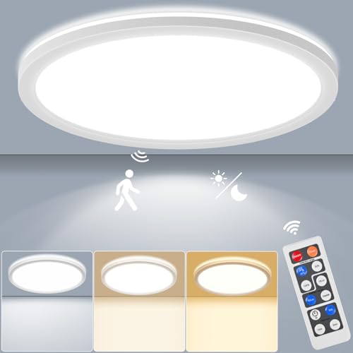 LEZOE LED Deckenleuchte mit Bewegungsmelder Dimmbar, 24W 2400LM Radar Sesor Deckenlampe Dimmbar, 3000K/4000K/6500K IP54 Sensorlampe Für Badezimmer, Garage, Treppen, Keller, Flur, Balkon, Diele 30cm von LEZOE