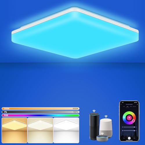 Smart LED Deckenleuchte Dimmbar RGB Farbwechsel, 15W 1500LM 2.4GHZ WLAN Led Deckenlampe Steuerbar mit Fernsteuerung via APP, IP54 Badlampe Für Wohnzimmer Kompatibel Mit Alexa und Google Assistant von LEZOE