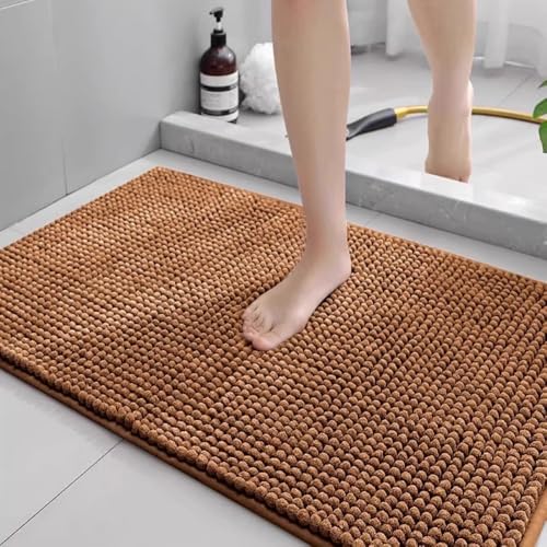 LEZUAN Badematte aus Chenille, Weich Badteppich, rutschfest Badvorleger, Absorbent Badezimmerteppich, Flauschig & Waschbar(Kaffee,50 x 80 cm) von LEZUAN