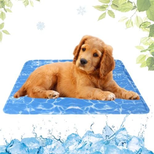LEZUAN Kühlmatte Hunde mit Ungiftiges Gel, Selbstkühlende Hundematte Kratzfeste, Waschbar Kühlkissen für Haustiere, Langlebige Hund Kältematte, Perfekt für heißen Sommer(Wasserwellen,40x50cm) von LEZUAN