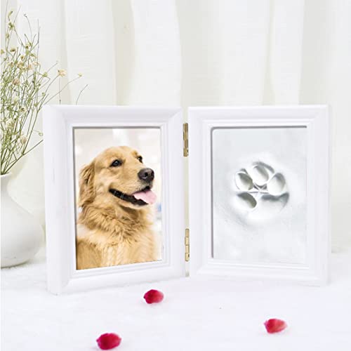 LEcylankEr Pfotenabdruck Set Hund und Katze,Holz Bilderrahmen,3D Gipsabdruck - Andenkenbox,Pet Pawprints Bilderrahmen und Abdruck-Set,Wanddekoration (Weiß) von LEcylankEr