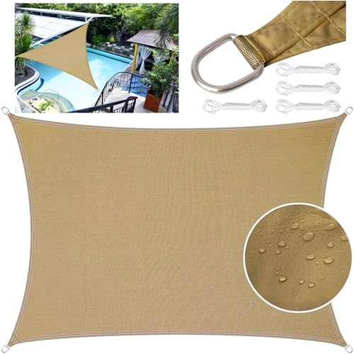 LEcylankEr Sonnensegel (dreieckig/rechteckig), Polyester Sonnensegel Wasserdichtm,UV Sonnenschutz Balkon Markisenstoff, Segeltuch Mit Befestigungsseil für Garten, Terrasse (Farbe Sand 3 * 4M) von LEcylankEr