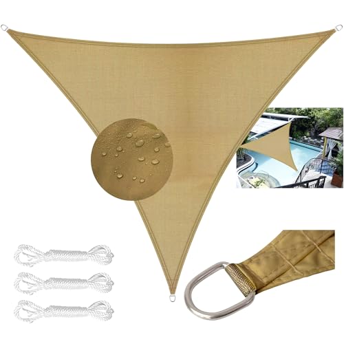 LEcylankEr Sonnensegel (dreieckig/rechteckig), Polyester Sonnensegel Wasserdichtm,UV Sonnenschutz Balkon Markisenstoff, Segeltuch Mit Befestigungsseil für Garten, Terrasse (Farbe Sand 4 * 4 * 4M) von LEcylankEr