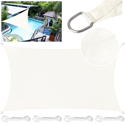 LEcylankEr Sonnensegel Balkon Dreieckig Rechteckig Wasserdicht Markisenstoff PES Sonnensegel UV Schutz Segeltuch Wasserdicht mit Befestigungsseil für Garten Terrasse (Weiß 2x4M) von LEcylankEr