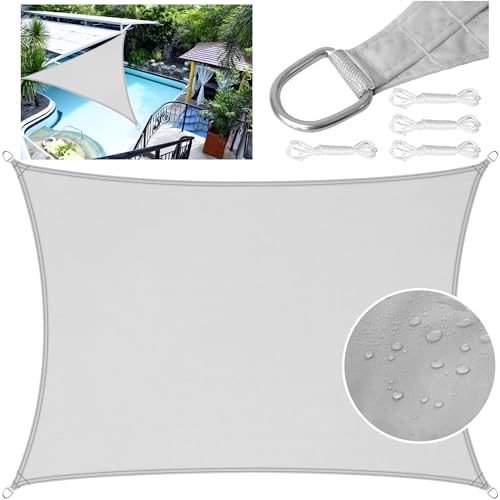 LEcylankEr Sonnensegel Balkon Dreieckig Rechteckig Wasserdicht Markisenstoff PES Sonnensegel UV Schutz Segeltuch Wasserdicht mit Befestigungsseil für Garten Terrasse (Hellgrau 4x5M) von LEcylankEr