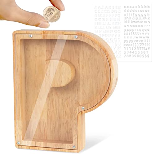 LEcylankEr Spardose Kinder Personalisierte A-Z Alphabet Sparbüchse Holz Spardose Dekoration Kreative groß Sparschwein als Geschenke für Geburtstag, Weihnachten und Thanksgiving (P) von LEcylankEr