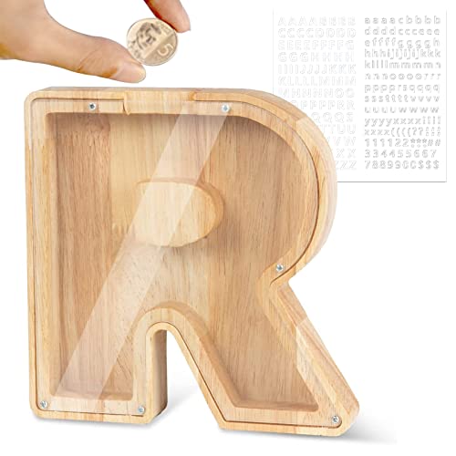 LEcylankEr Spardose Kinder Personalisierte A-Z Alphabet Sparbüchse Holz Spardose Dekoration Kreative groß Sparschwein als Geschenke für Geburtstag, Weihnachten und Thanksgiving (R) von LEcylankEr