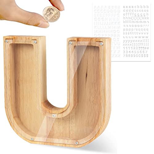 LEcylankEr Spardose Kinder Personalisierte A-Z Alphabet Sparbüchse Holz Spardose Dekoration Kreative groß Sparschwein als Geschenke für Geburtstag, Weihnachten und Thanksgiving (U) von LEcylankEr