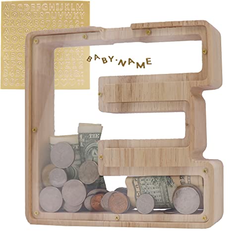 LEcylankEr Spardose aus Holz Buchstaben, Sparschwein Durchsichtig für Kinder, Sparbox Personalisierte, Kreative Piggy Bank für Geburtstag Geschenk/Heimdekoration/Keepsake (Einheitsgröße, E) von LEcylankEr