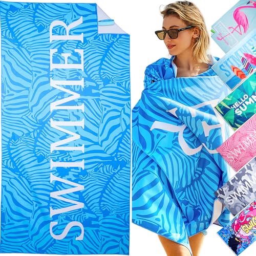 LEcylankEr Strandtuch Großes, Mikrofaser Handtuch 180x90, Sandabweisend Schnelltrocknend Mikrofaser Strandtuch Groß, für Strand/Poolside/Strandstühle (Swimmer-blau) von LEcylankEr