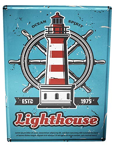 Blechschild Nostalgie Leuchtturm Steuerrad von LEotiE SINCE 2004