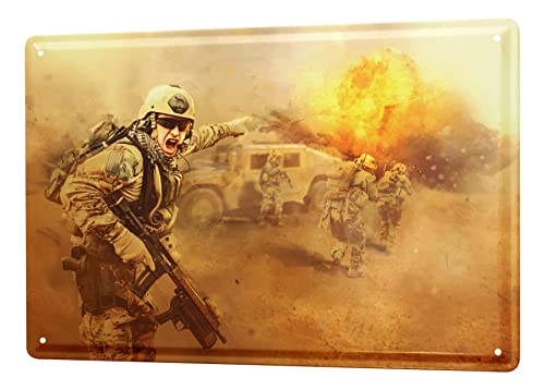 Blechschild Retro - Vintage Metall-Poster für Militär Fans - Soldat Pistole Panzer Motiv - 20 x 30 cm von LEotiE SINCE 2004