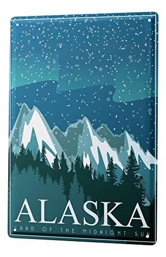 Blechschild Retro - Vintage Metall-Poster für Reise Fans - Alaska Berge Schnee Motiv - 20 x 30 cm von LEotiE SINCE 2004