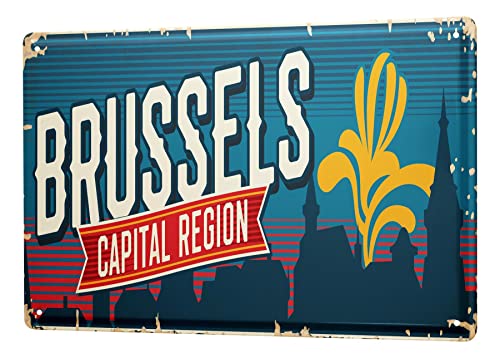Blechschild Retro - Vintage Metall-Poster für Reise Fans - Brüssel Belgien Motiv - 20 x 30 cm von LEotiE SINCE 2004