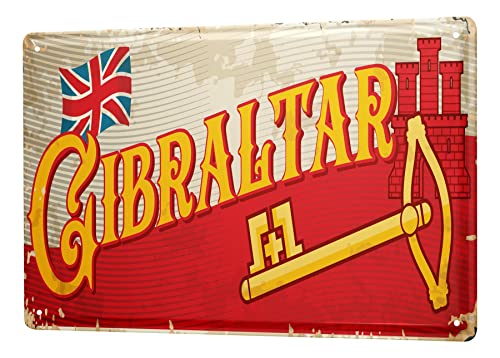 Blechschild Retro - Vintage Metall-Poster für Reise Fans - Gibraltar Motiv - 20 x 30 cm von LEotiE SINCE 2004
