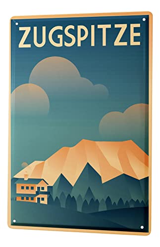Blechschild Retro - Vintage Metall-Poster für Reise Fans - Zugspitze Berg Motiv - 20 x 30 cm von LEotiE SINCE 2004