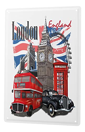 Blechschild Retro - Vintage Metall-Poster für Weltenbummler - London Big Ben Motiv - 20 x 30 cm von LEotiE SINCE 2004