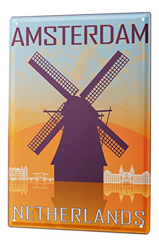 Blechschild Retro - Vintage Metall-Poster für das Wohnzimmer - Amsterdam Niederlande Motiv - 20 x 30 cm von LEotiE SINCE 2004