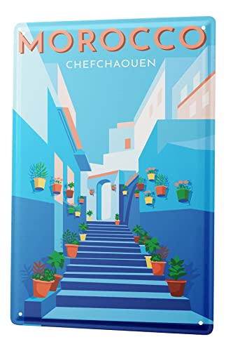 Blechschild Retro - Vintage Metall-Poster für das Wohnzimmer - Marokko Stadt Motiv - 20 x 30 cm von LEotiE SINCE 2004