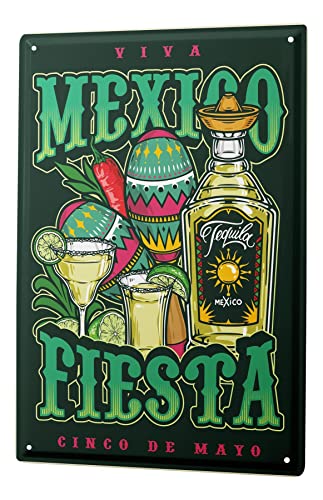 Blechschild Retro - Vintage Metall-Poster für das Wohnzimmer - Mexico Fiesta Tequila Motiv - 20 x 30 cm von LEotiE SINCE 2004