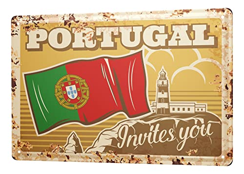 Blechschild Retro - Vintage Metall-Poster für das Wohnzimmer - Portugal Fahne Motiv - 20 x 30 cm von LEotiE SINCE 2004