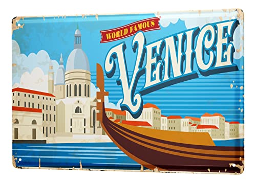 Blechschild Retro - Vintage Metall-Poster für das Wohnzimmer - Venedig Italien Motiv - 20 x 30 cm von LEotiE SINCE 2004