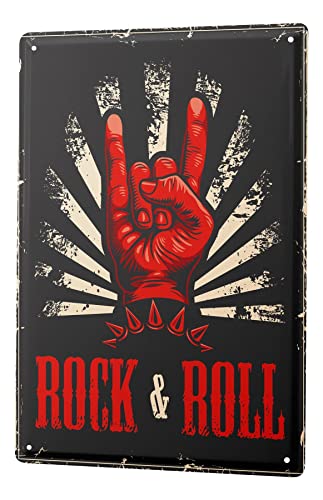 Blechschild Retro - Vintage Metall-Poster für den Partykeller - Hand Rock & Roll Motiv - 20 x 30 cm von LEotiE SINCE 2004