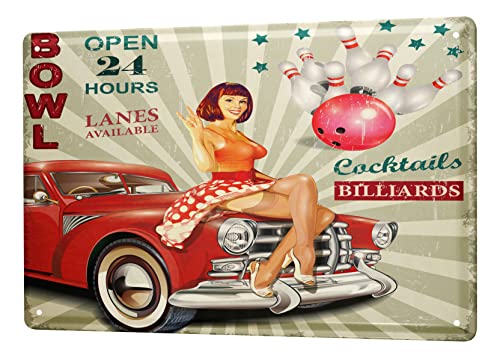 Blechschild Retro - Vintage Metall-Poster für die Bar - Pin up Auto Cocktail Motiv - 30 x 40 cm von LEotiE SINCE 2004