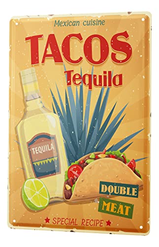 Blechschild Retro - Vintage Metall-Poster für die Bar - Tacos Tequila Motiv - 30 x 40 cm von LEotiE SINCE 2004