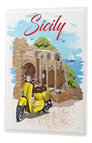 Blechschild Retro - Vintage Metall-Poster für die Garage - Motorrad Sizilien Italien Motiv - 20 x 30 cm von LEotiE SINCE 2004