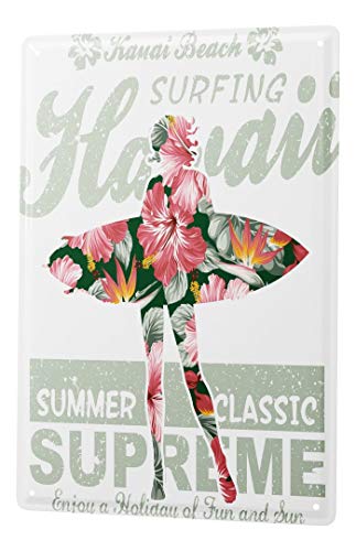 Blechschild Vintage Retro Metallschild Wandschild Blech Poster Abenteurer Hawaii Surf von LEotiE SINCE 2004