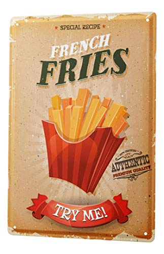 Blechschild Vintage Retro Metallschild Wandschild Blech Poster Essen Restaurant Pommes von LEotiE SINCE 2004