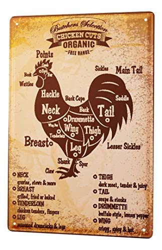 Blechschild Vintage Retro Metallschild Wandschild Blech Poster Essen Restaurant Schnitt Huhn von LEotiE SINCE 2004