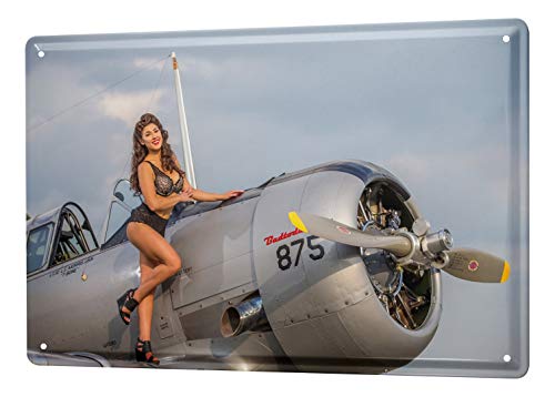 Blechschild Vintage Retro Metallschild Wandschild Blech Poster Flugzeug Flughafen Propellermaschine von LEotiE SINCE 2004
