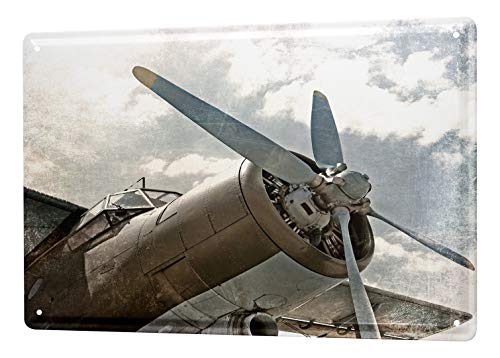 Blechschild Vintage Retro Metallschild Wandschild Blech Poster Nostalgie Bar Restaurant Propeller Altes Flugzeug von LEotiE SINCE 2004