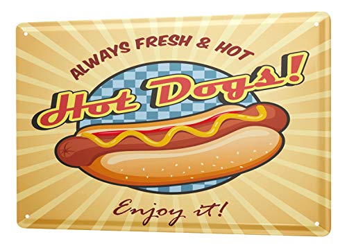 Blechschild Vintage Retro Metallschild Wandschild Blech Poster Nostalgie Fun Hot Dogs von LEotiE SINCE 2004