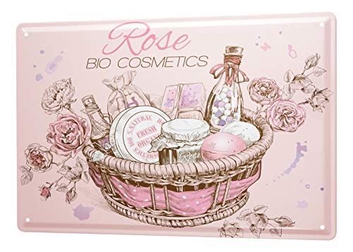 Blechschild Vintage Retro Metallschild Wandschild Blech Poster Nostalgie Rose Bio Kosmetik von LEotiE SINCE 2004