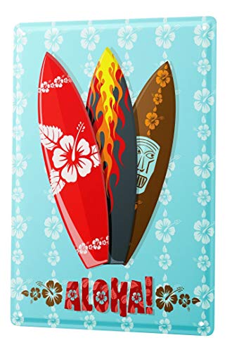 Blechschild Vintage Retro Metallschild Wandschild Blech Poster Retro Aloha Hawaii Surf von LEotiE SINCE 2004