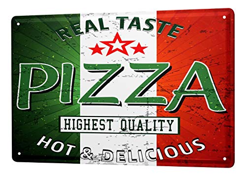Blechschild Vintage Retro Metallschild Wandschild Blech Poster Retro Pizza Geschmack von LEotiE SINCE 2004