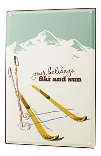 Blechschild Vintage Retro Metallschild Wandschild Blech Poster Retro Ski Urlaub von LEotiE SINCE 2004
