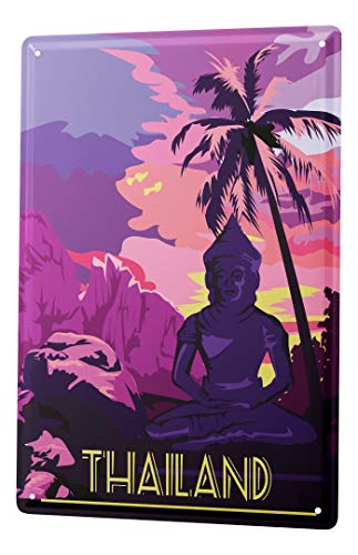 Blechschild Vintage Retro Metallschild Wandschild Blech Poster Urlaub Reisebüro Thailand von LEotiE SINCE 2004