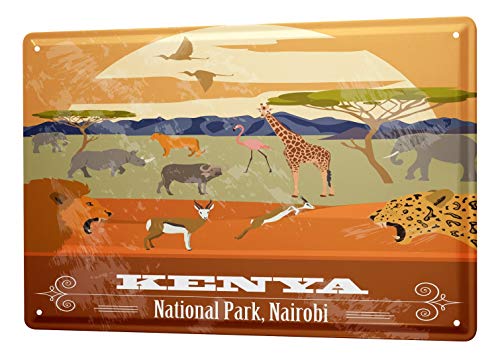 Blechschild Vintage Retro Metallschild Wandschild Blech Poster Weltenbummler Kenia National Park von LEotiE SINCE 2004