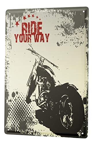 Blechschild Vintage Retro Metallschild Wandschild Blech Poster Werkstatt Motiv Motorrad Ride von LEotiE SINCE 2004