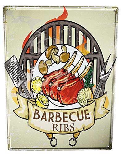 Blechschild Wandschild 30x40 cm Vintage Retro Metallschild Nostalgie Fun Barbecue Ribs von LEotiE SINCE 2004