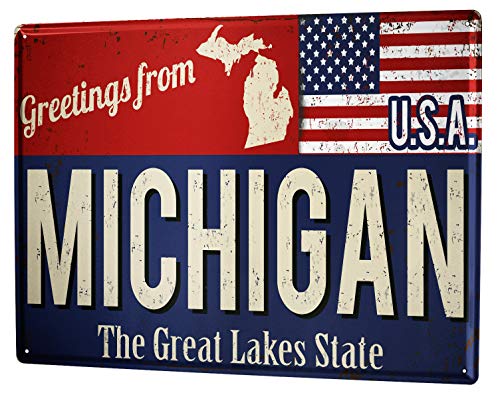 Blechschild Weltenbummler Grüße aus Michigan USA von LEotiE SINCE 2004