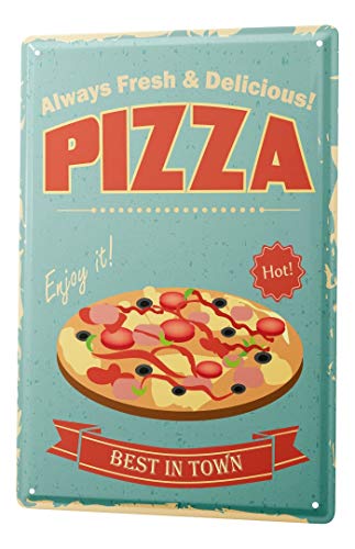 LEotiE SINCE 2004 Blechschild Vintage Retro Metallschild Wandschild Blech Poster Essen Restaurant Pizza von LEotiE SINCE 2004