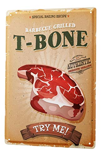 LEotiE SINCE 2004 Blechschild Vintage Retro Metallschild Wandschild Blech Poster Essen Restaurant T-Bone Steak von LEotiE SINCE 2004